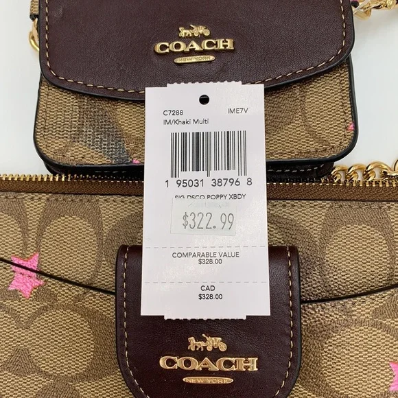 COACH NWT Poppy Crossbody With Card Case In Signature Canvas With Disco Star - Picture 16 of 16